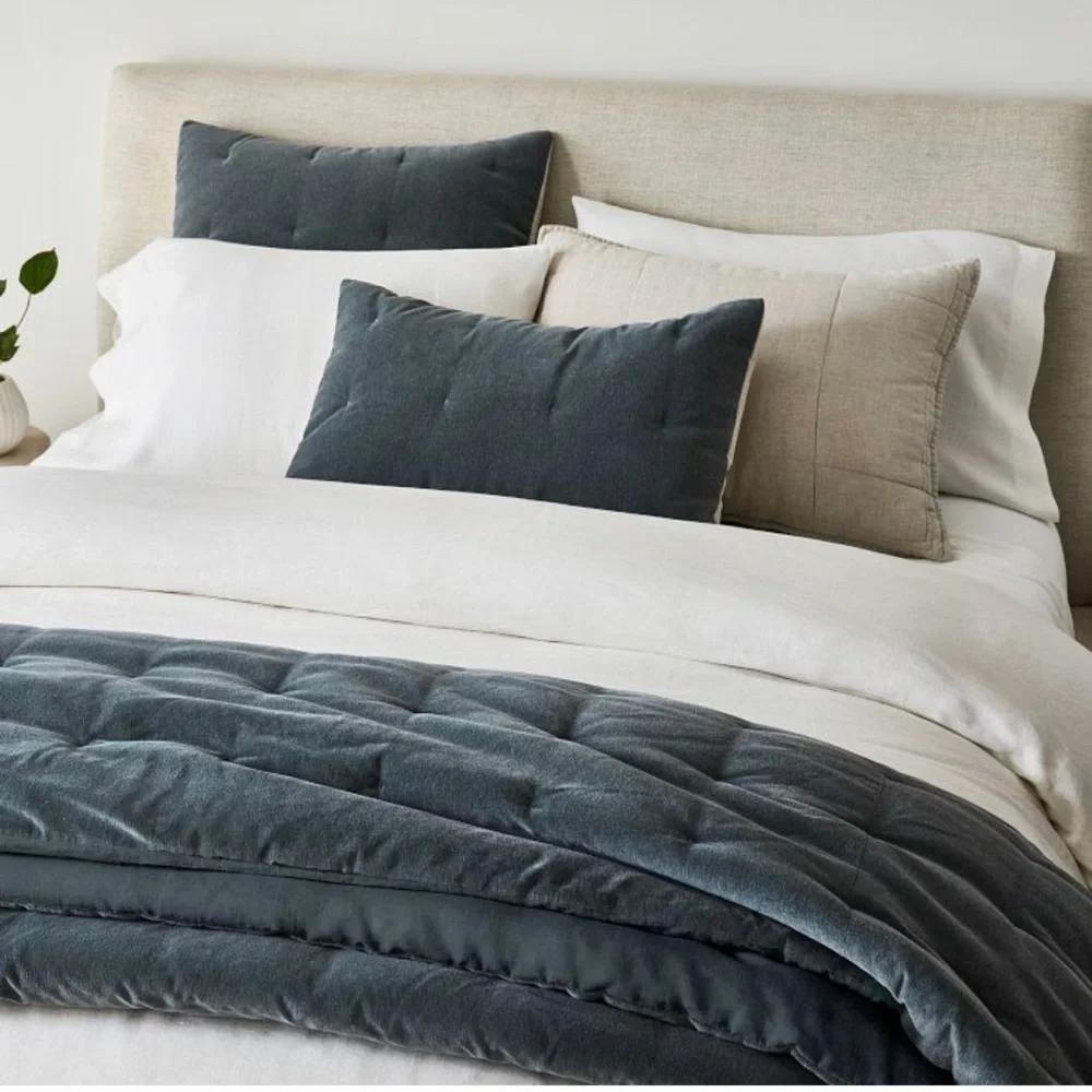 Set of 2 NEW West Elm King Size classic cotton velvet tack stitch Pillow Shams - Picture 8 of 8